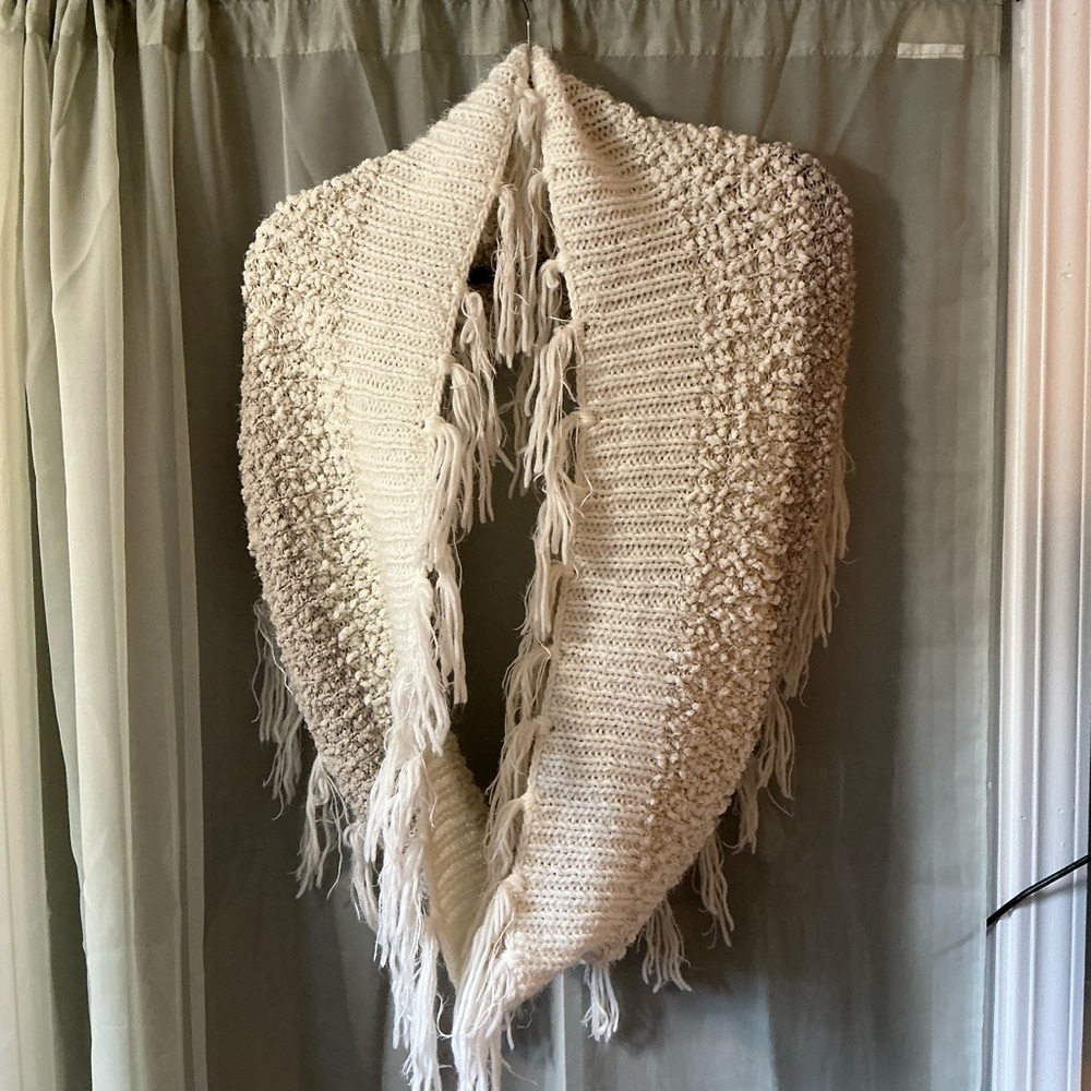 Cream Knit Fringe infinity Scarf sparkles